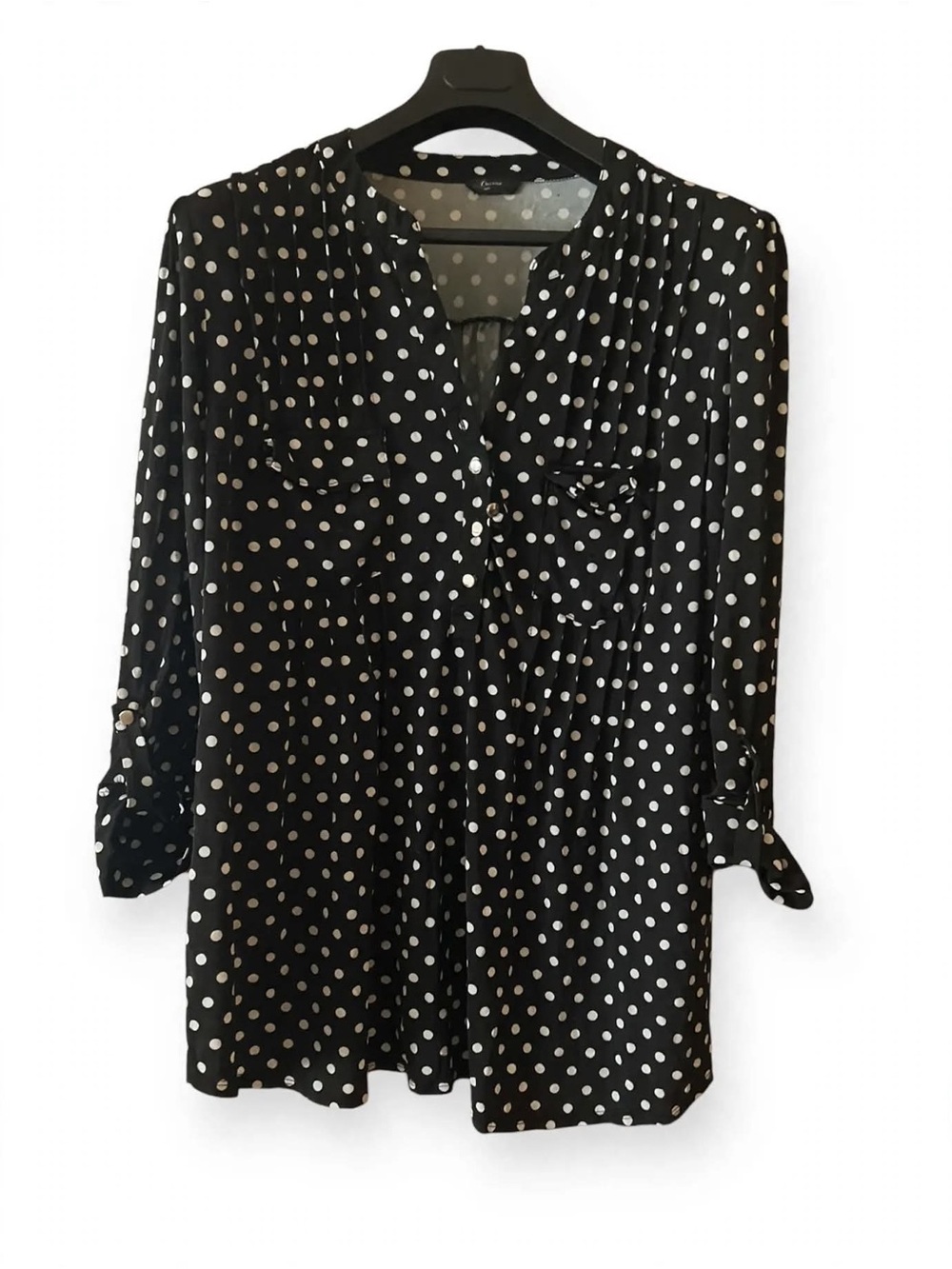 Black Polka Dot Women's Blouse - Classic V-Neck Top 2x